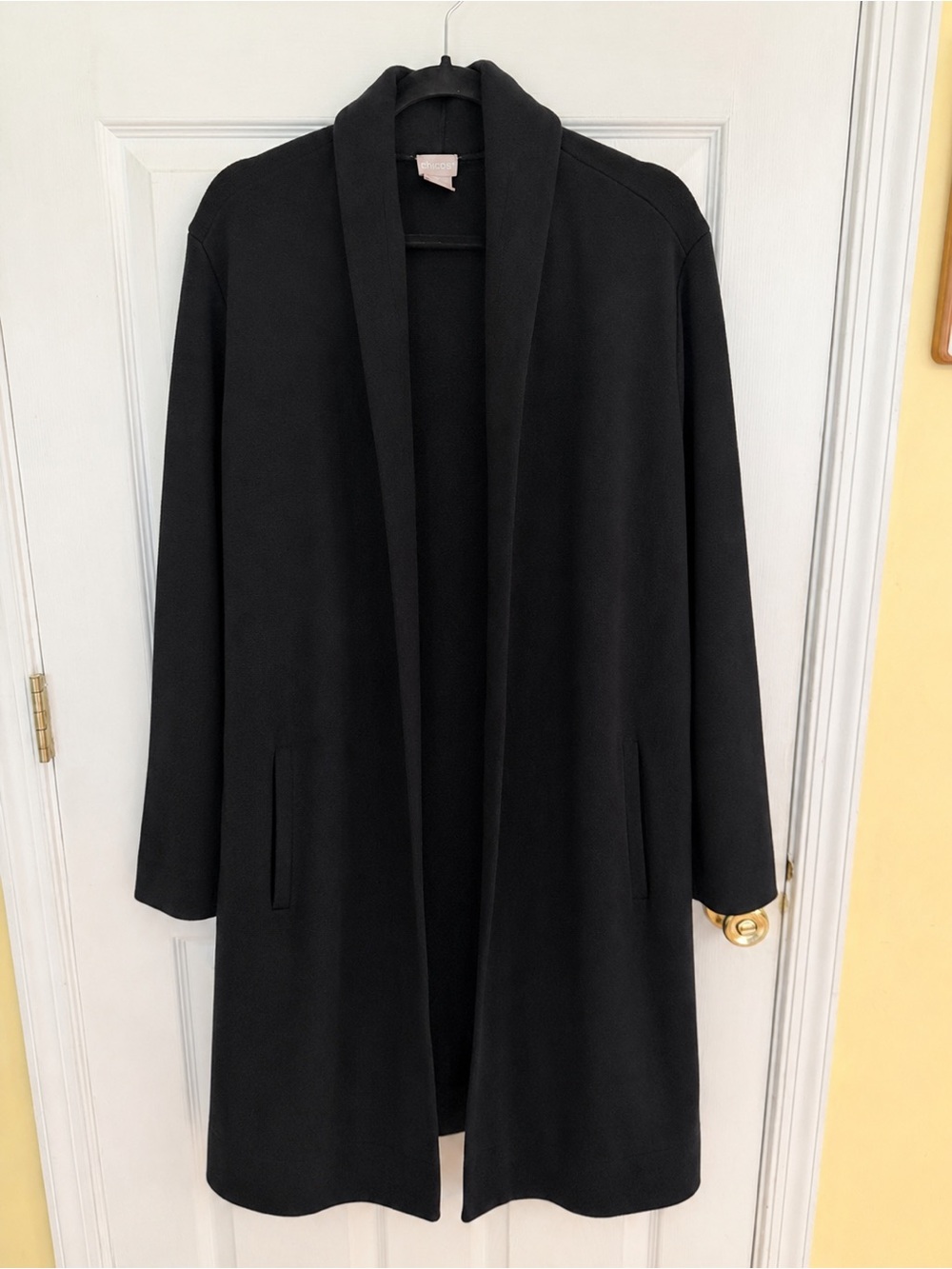 Chico’s Embroidered Floral Black Long Cardigan Duster Open Front Sz L Sweater - Picture 4 of 7